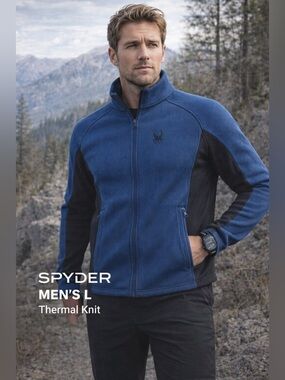 Spyder Core Sweater Jacket Blue Black Full Zip Thermal Waffle Knit men’s size LG